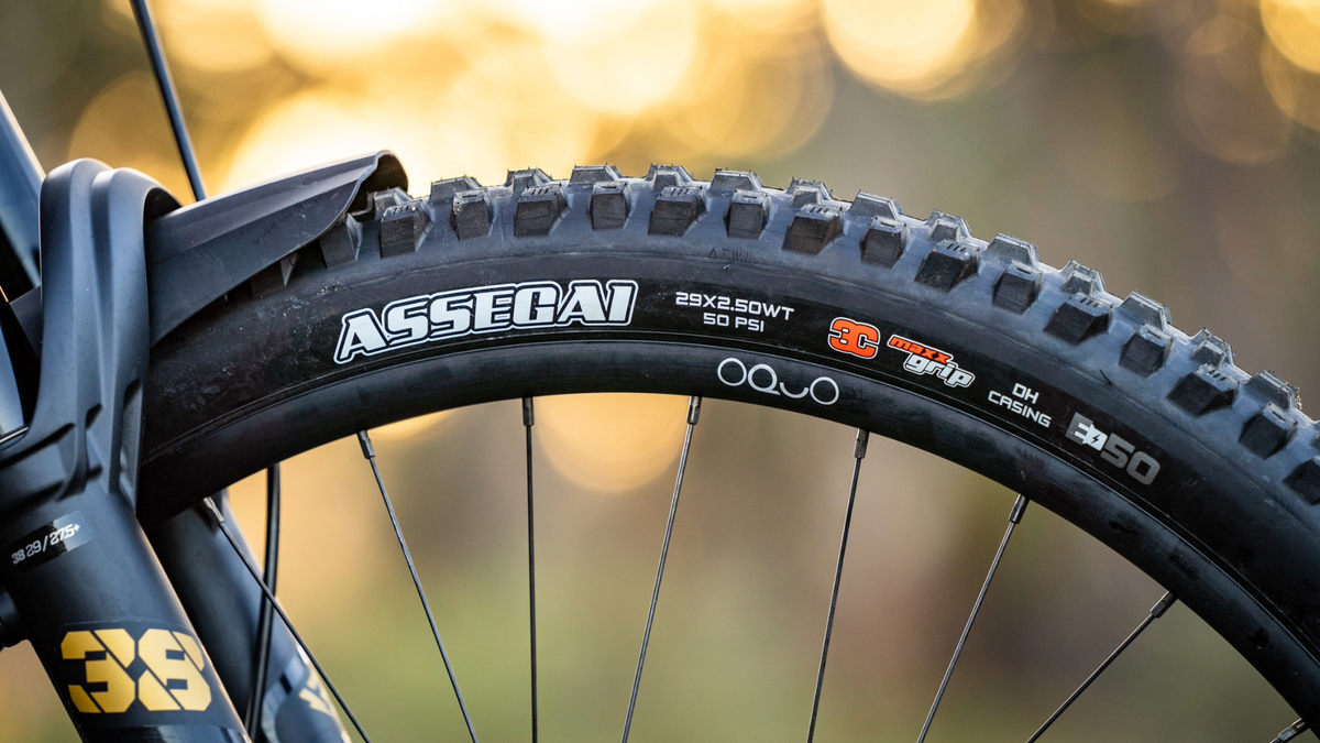Maxxis Assegai MTB tyre on a mountain bike wheel
